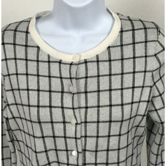 Ann Taylor Factory Womens Cardigan Sweater Size M Brown White Check Button Down - Picture 2 of 13